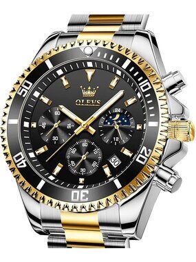 Men's Silver Black Stainless Steel Luxury Chronograph Analog Waterproof Watch